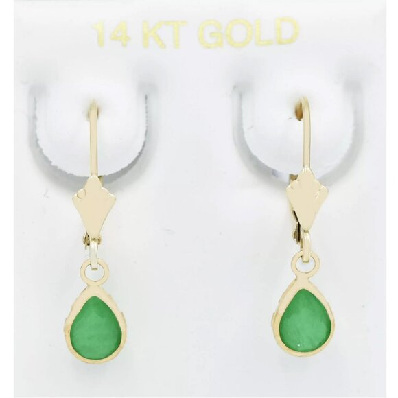Genuine 1.88 Cts Emerald Dangling Earrings 14k Gold